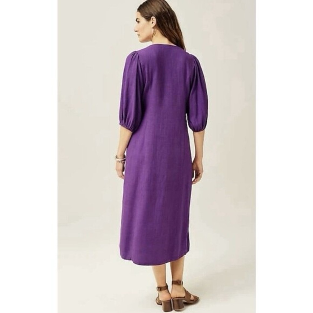 J. Jill Midi Dress Sz M Seamed Button Front Linen Blend 3/4 Sleeve - Picture 3 of 10